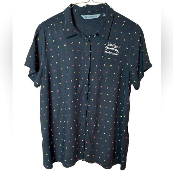 Harley Davidson Embroidered Black Button Down Shirt Women’s 2XL - Picture 1 of 8